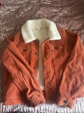 Cat & Jack Rust Orange Corduroy Jacket with Cream Sherpa Lining